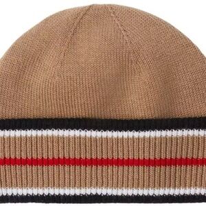 Burberry Tan and Red Knit Beanie